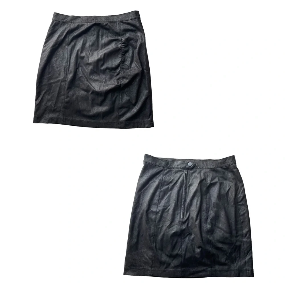 Free People Anthropologie Rumi Ruched Faux Suede Mini Skirt Black Size XSmall